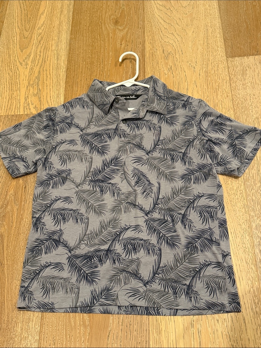 Boys Travis Mathew Short Sleeve Polo with Leaf Print - Gray/Blue
